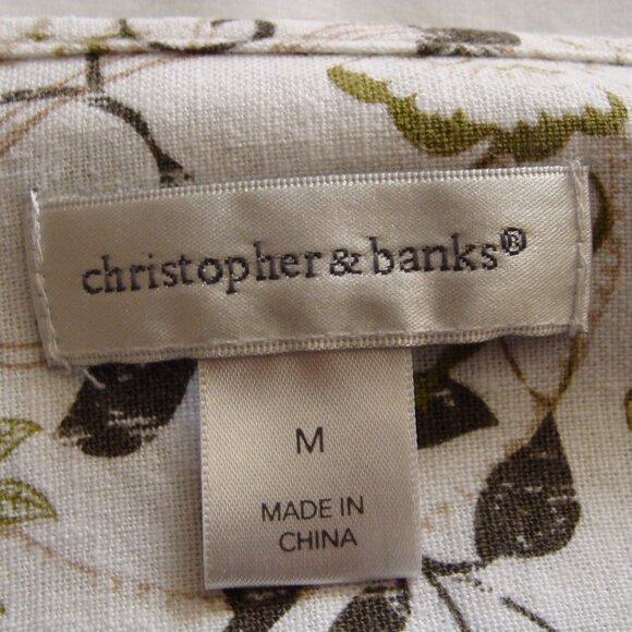 CHRISTOPHER & BANKS White & Olive Sleeveless LINEN Blend Top Sz MEDIUM - Picture 7 of 7